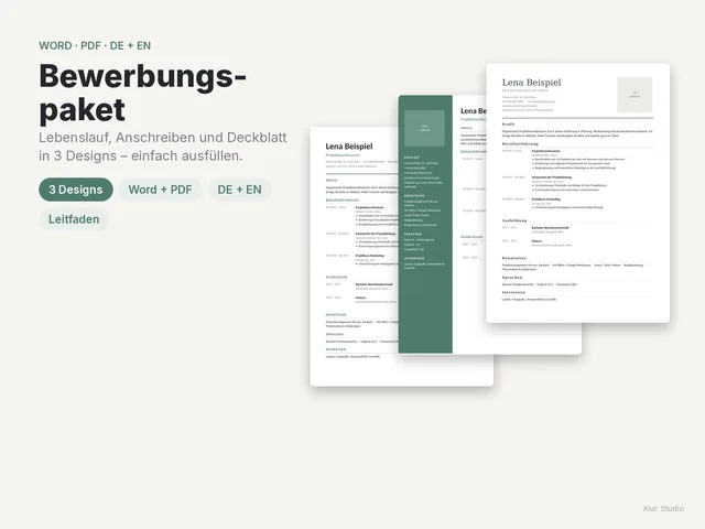 Lebenslauf, Anschreiben und Deckblatt aus dem Bewerbungspaket
