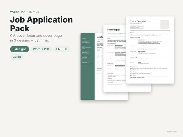 CV, cover letter and cover page from the Job Application Kit