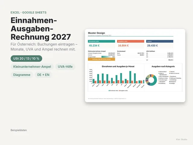 Die Einnahmen-Ausgaben-Rechnung 2027 mit Übersicht und Diagrammen (Beispieldaten)