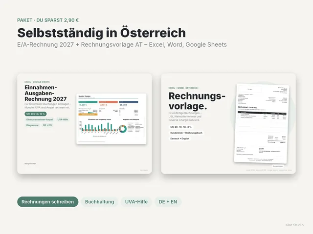 Das Paket Selbstständig in Österreich: E/A-Rechnung und Rechnungsvorlage