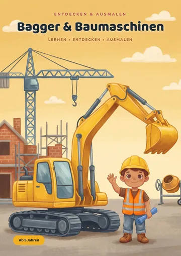 Cover des Malbuchs Entdecken & Ausmalen: Bagger & Baumaschinen