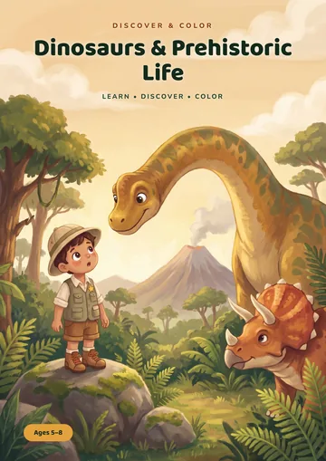 Cover of the coloring book Discover & Color: Dinosaurs & Prehistoric Life