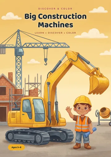 Cover of the coloring book Discover & Color: Big Construction Machines