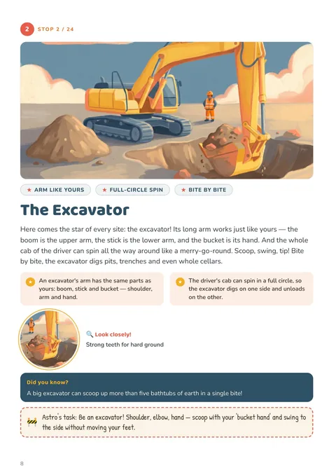 Learning page “The Excavator” from Book 7