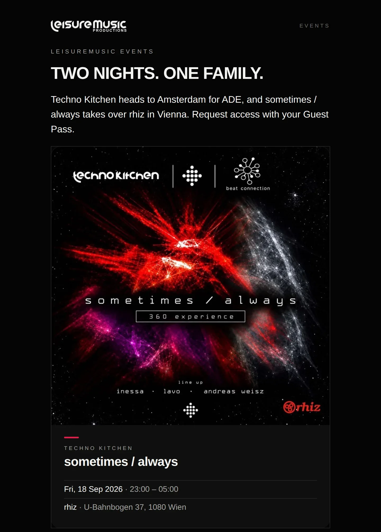 The result in the inbox — artwork, event card, one button