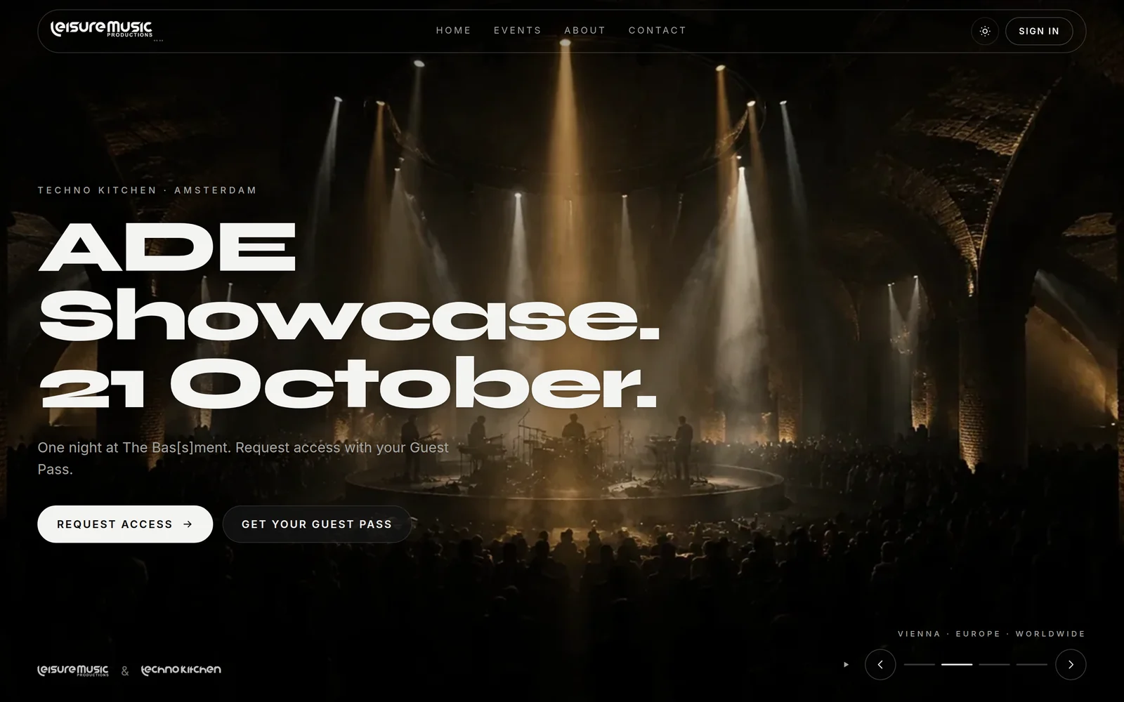 The result on the home page: navigation and type sit inside the photograph