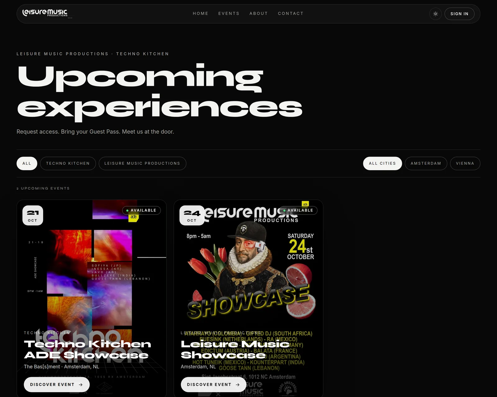 Event overview, filtered by brand and city