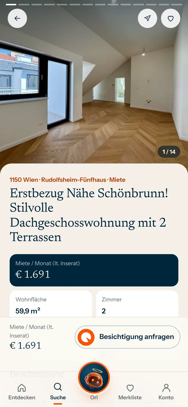 App-Screen: Ein Inserat wie eine Story