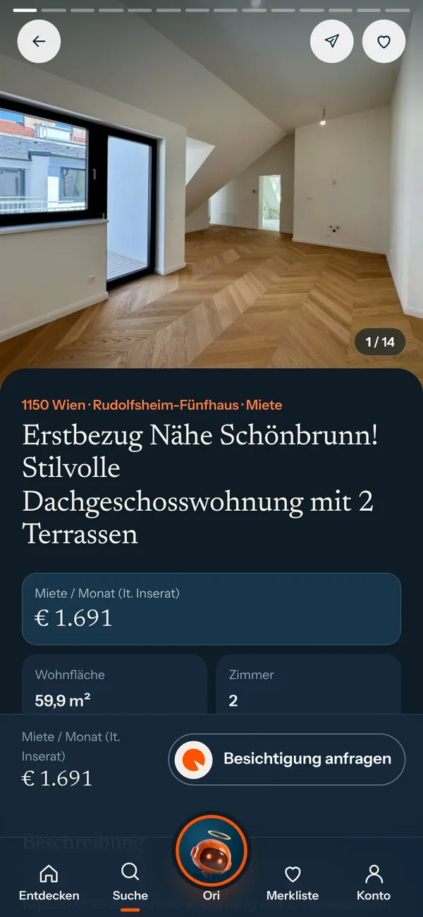 App-Screen: Inserat im Dunkelmodus