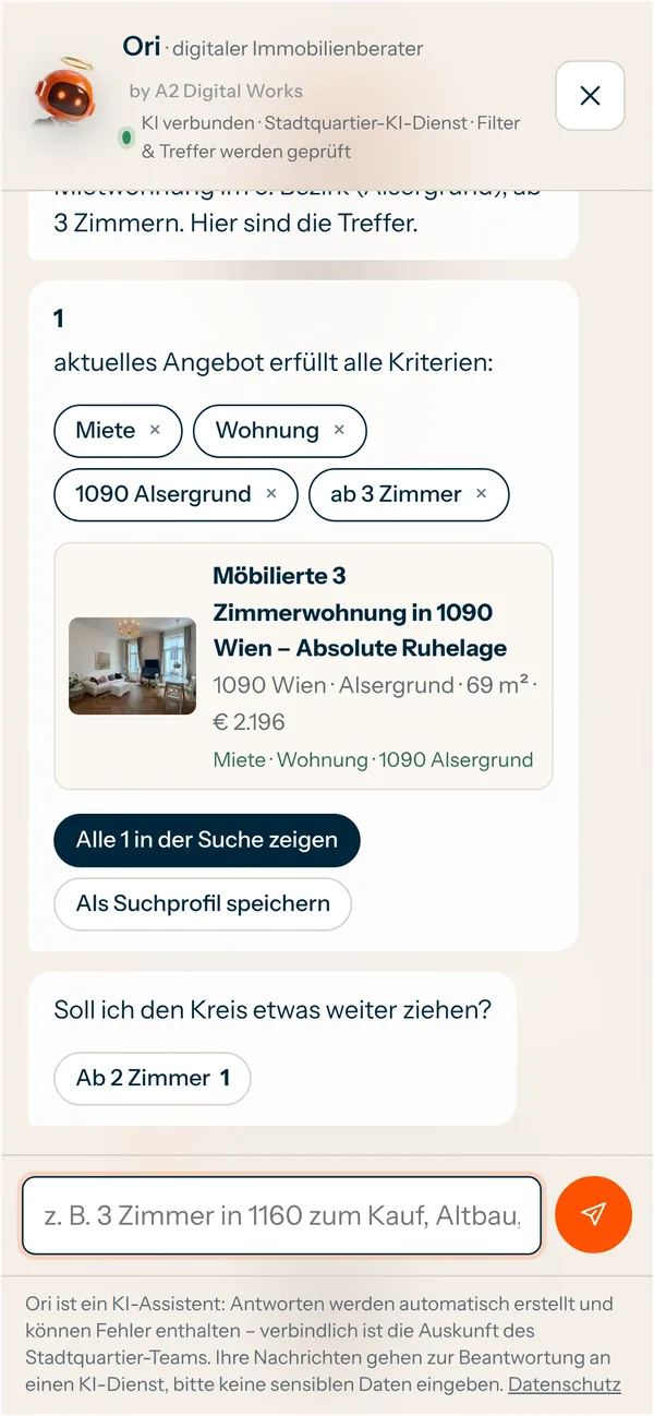 App-Screen: Ori zeigt passende Angebote