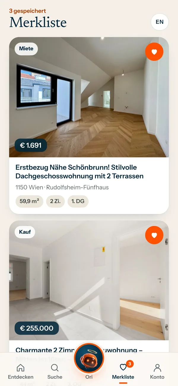 App-Screen: Die Merkliste