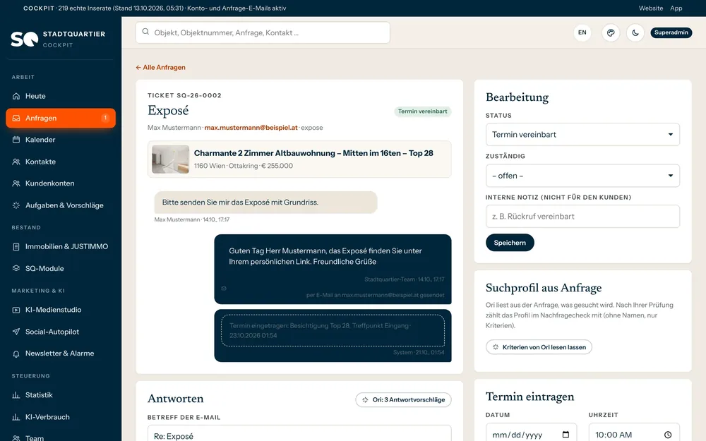 Eine Anfrage mit Verlauf und Antwort