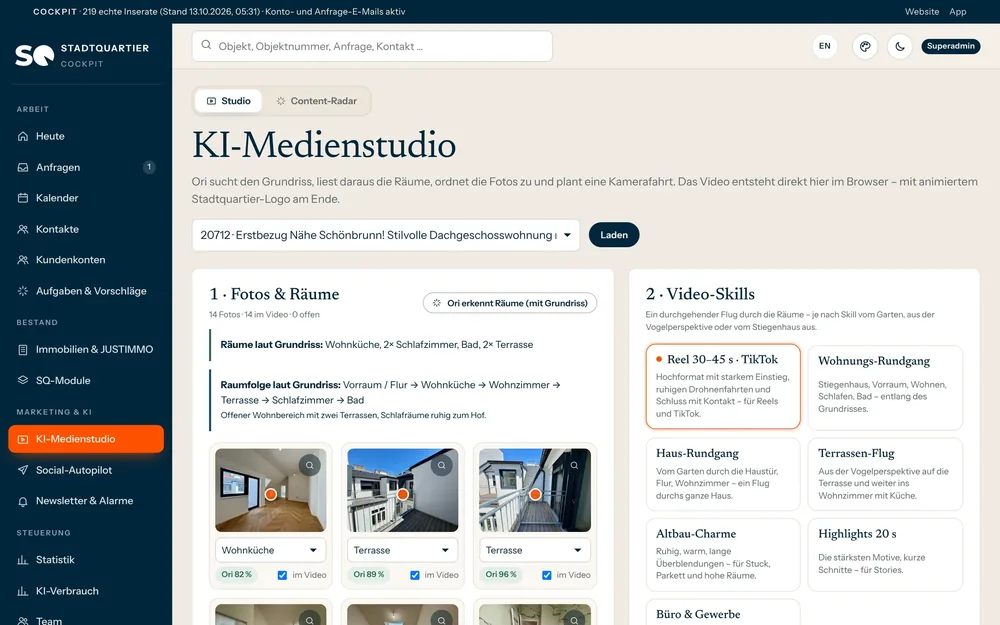 KI-Medienstudio: Fotos den Räumen zugeordnet