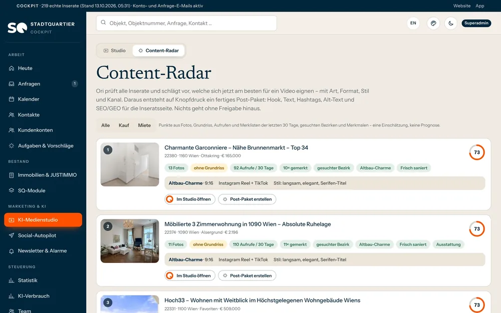 Content-Radar: Inserate, die sich für Videos eignen