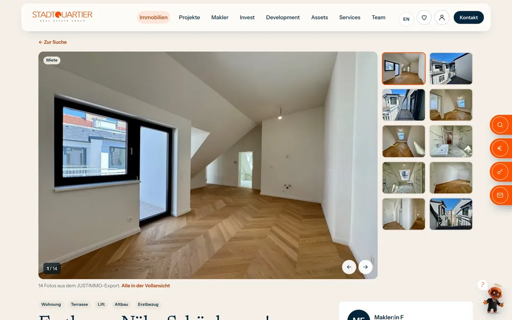 Inseratsseite mit Fotogalerie und Eckdaten