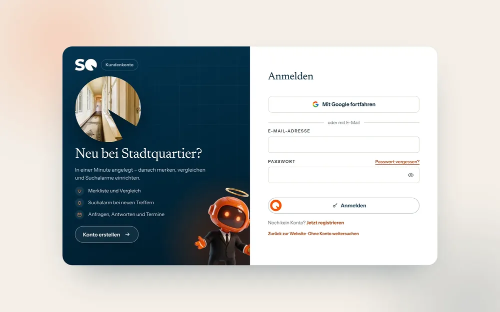 Kundenkonto: anmelden oder Konto erstellen